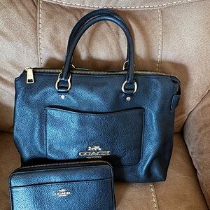 Coach Black Leather Satchel and Wallet Set